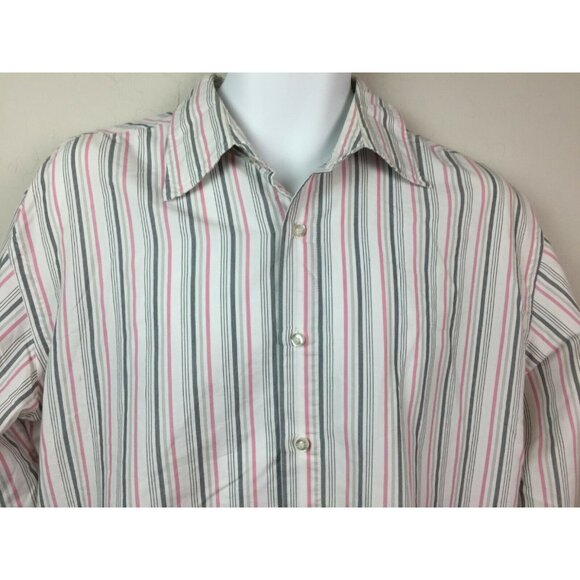 PX Clothing Mens Striped Button Up Shirt Pink Gray Size Medium - Picture 1 of 6